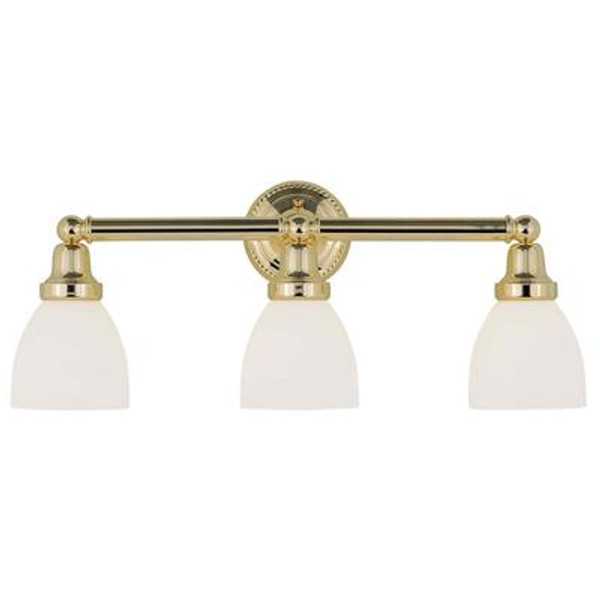 Providence 3 Light Polished Brass Incandescent Bath Vanity with Satin Glass