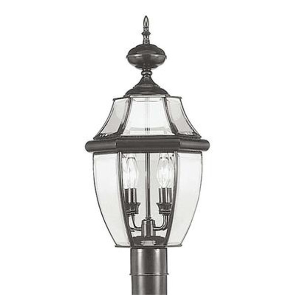 Providence 2 Light Black Incandescent Post Head with Clear Beveled Glass