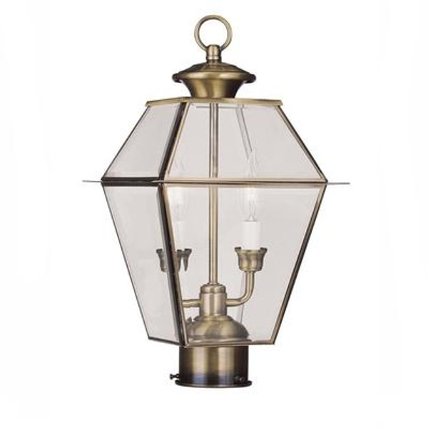 Providence 2 Light Antique Brass Incandescent Post Head with Clear Beveled Glass
