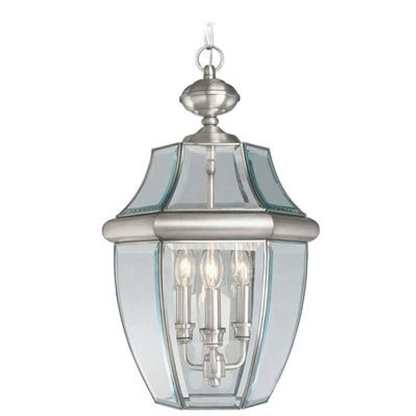 Providence 3 Light Brushed Nickel Incandescent Pendant with Clear Beveled Glass