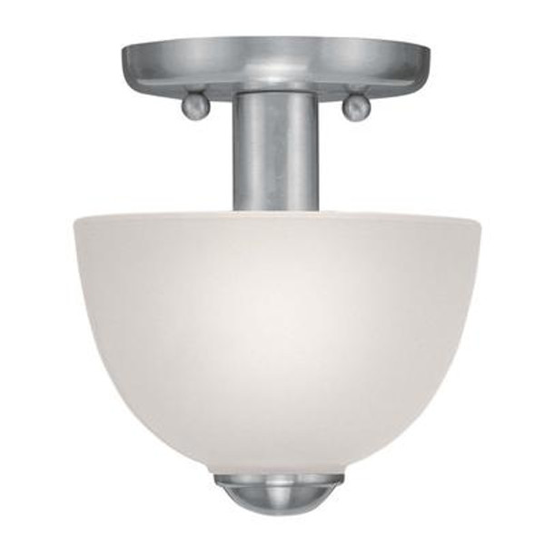 Providence 1 Light Brushed Nickel Incandescent Semi Flush Mount with Satin Glass