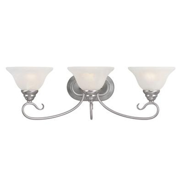 Providence 3 Light Brushed Nickel Incandescent Bath Vanity with White Alabaster Glass
