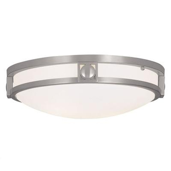 Providence 2 Light Brushed Nickel Incandescent Semi Flush Mount with Satin White Glass