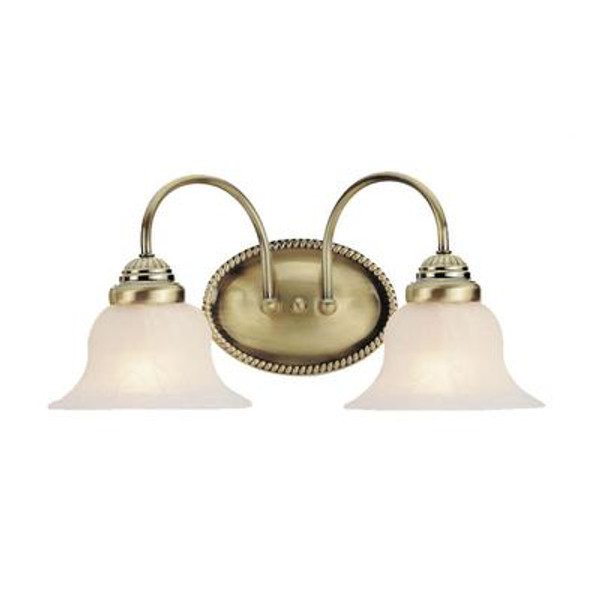 Providence 2 Light Antique Brass Incandescent Bath Vanity with White Alabaster Glass