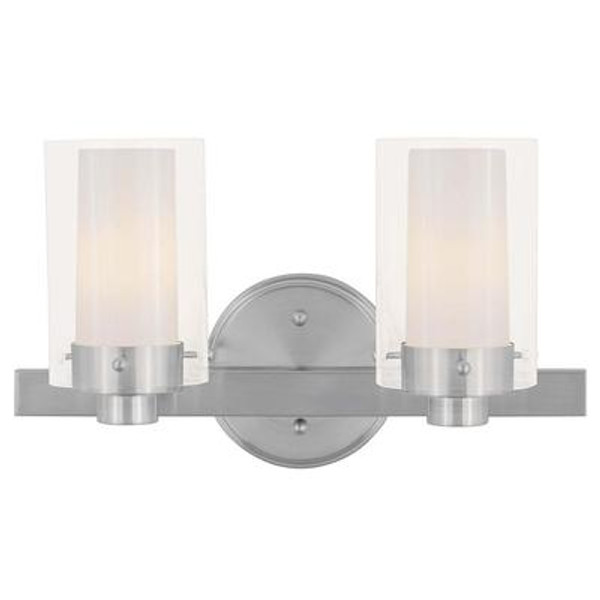 Providence 2 Light Brushed Nickel Incandescent Bath Vanity with Clear Outside and Opal Inside Glass