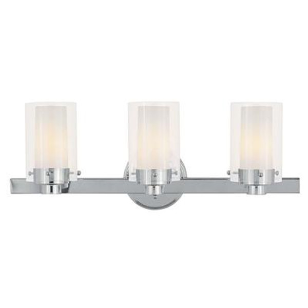 Providence 3 Light Chrome Incandescent Bath Vanity with Clear Outside and Opal Inside Glass