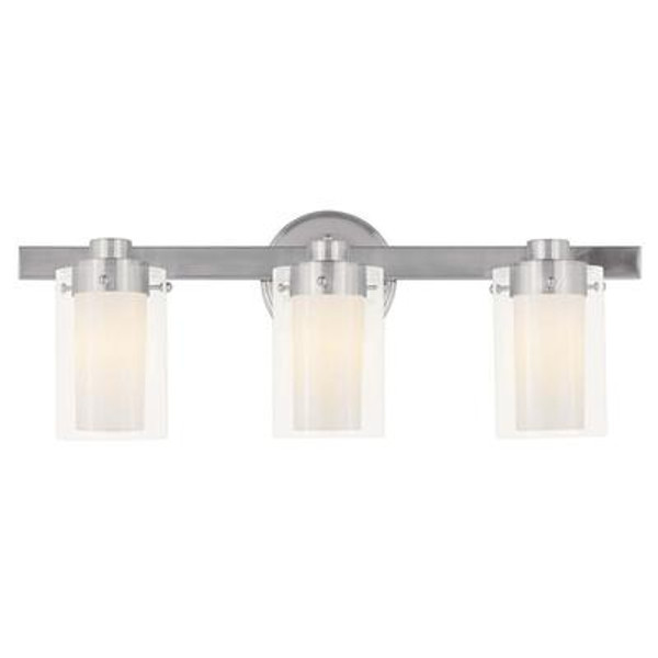 Providence 3 Light Brushed Nickel Incandescent Bath Vanity with Clear Outside and Opal Inside Glass