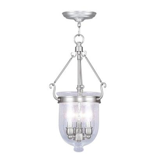 Providence 3 Light Brushed Nickel Incandescent Pendant with Seeded Glass