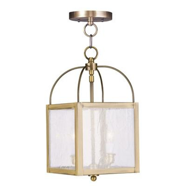Providence 2 Light Antique Brass Incandescent Pendant with Seeded Glass