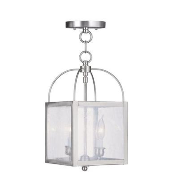 Providence 2 Light Brushed Nickel Incandescent Pendant with Seeded Glass