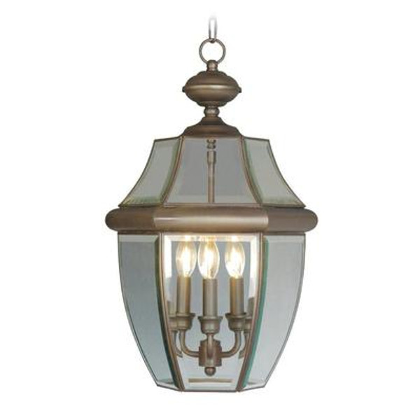 Providence 3 Light Bronze Incandescent Pendant with Clear Beveled Glass