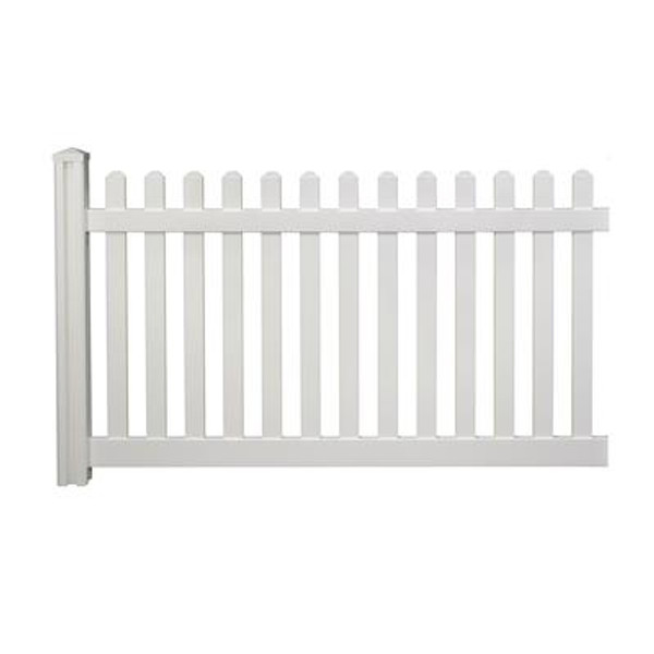 4ft H x 7ft W Premium Vinyl Classic Picket Fence Panel w/ Post & Cap