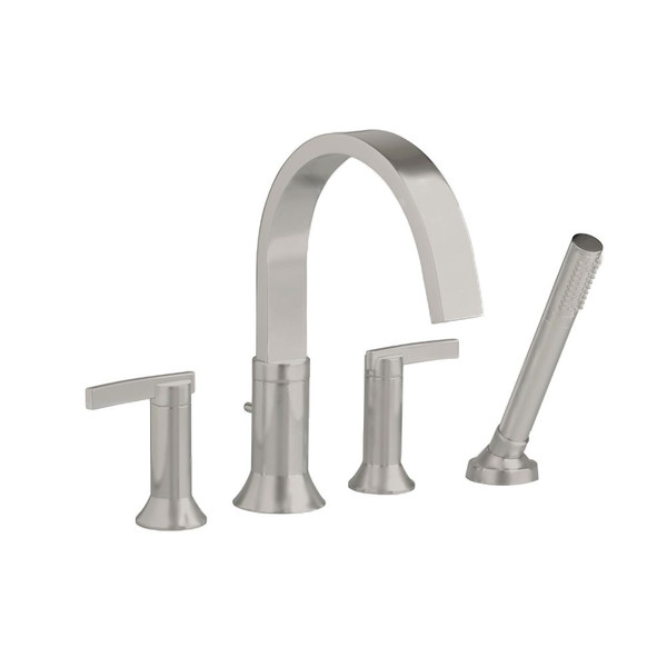 Berwick Lever 2-Handle Deck-Mount Roman Tub Faucet with Hand Shower in Satin Nickel