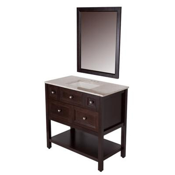 Ashland 36 Inches Vanity in Chocolate with Vanity Top in Travertine and Mirror - AL36P3C-CH