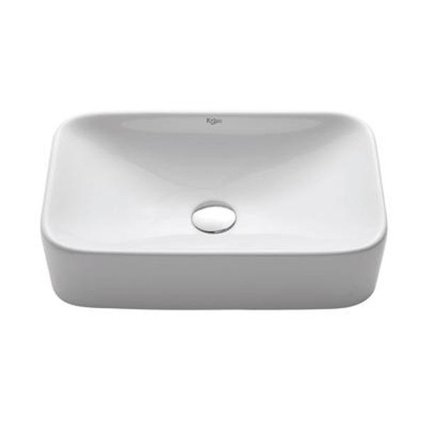 White Rectangular Ceramic Sink with Pop Up Drain Chrome