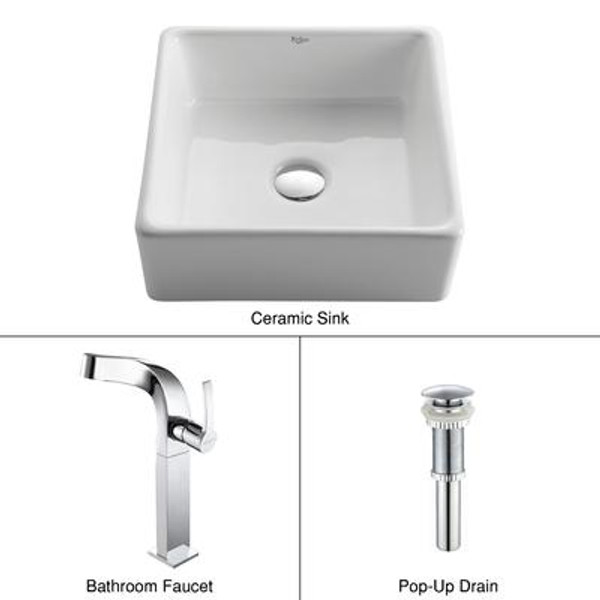 White Square Ceramic Sink and Typhon Faucet Chrome