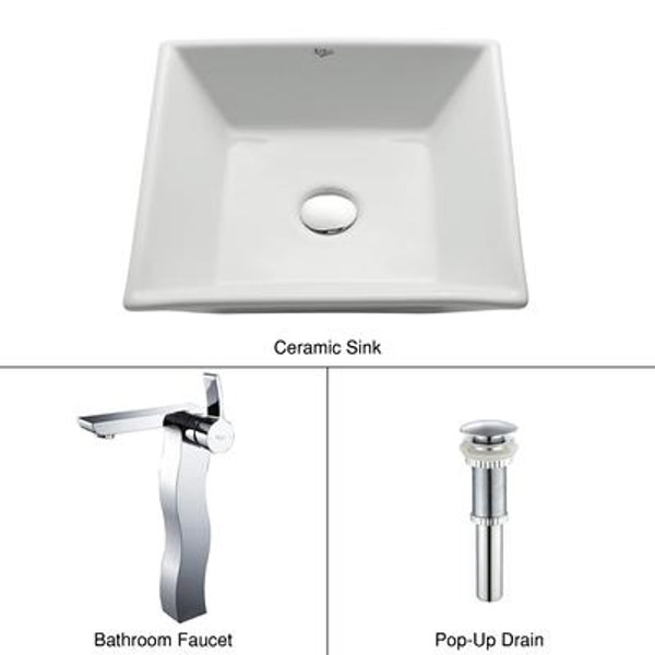 White Square Ceramic Sink and Sonus Faucet Chrome