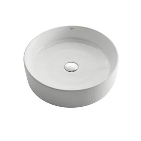 White Round Ceramic Sink with Pop Up Drain Chrome