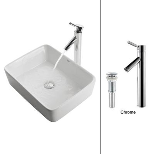 White Rectangular Ceramic Sink and Sheven Faucet Chrome