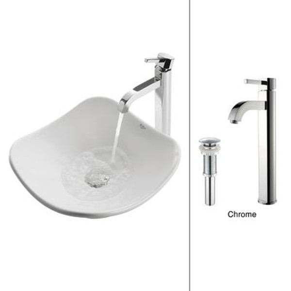 White Tulip Ceramic Sink and Ramus Faucet Chrome