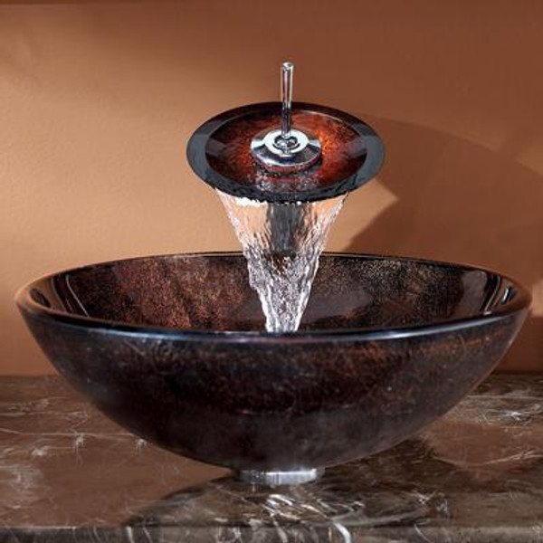 Jupiter Glass Vessel Sink and Waterfall Faucet Chrome