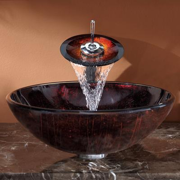 Saturn Glass Vessel Sink and Waterfall Faucet Chrome