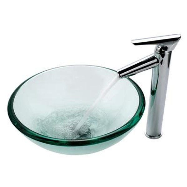 Clear 19mm thick Glass Vessel Sink and Decus Faucet Chrome