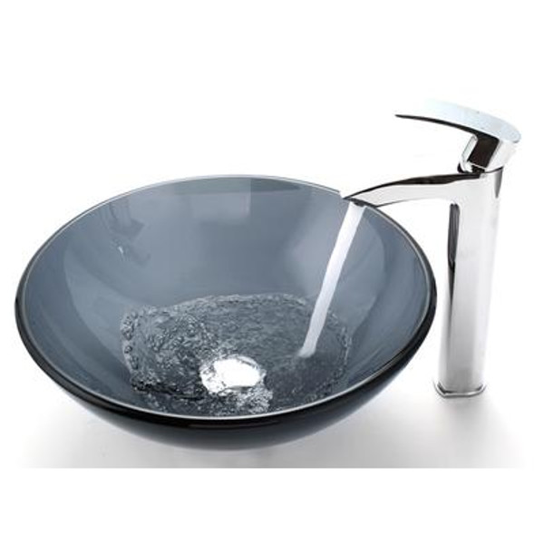 Clear Black Glass Vessel Sink and Visio Faucet Chrome