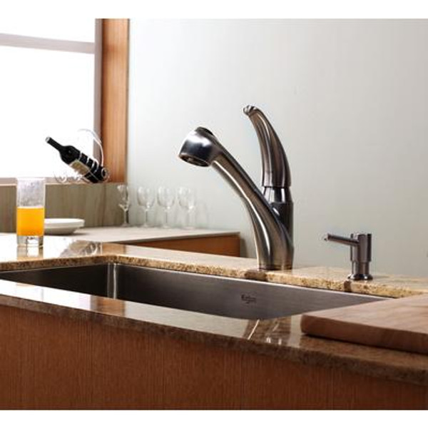 Single Lever Stainless Steel Pull Out Kitchen Faucet and Soap Dispenser