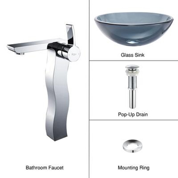 Clear Black Glass Vessel Sink and Sonus Faucet Chrome