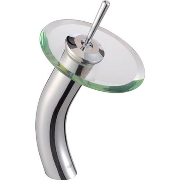 Single Lever Vessel Glass Waterfall Faucet Chrome with Clear Glass Disk and Matching Pop Up Drain