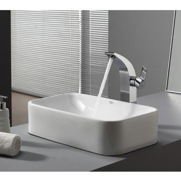 White Rectangular Ceramic Sink and Illusio Faucet Chrome