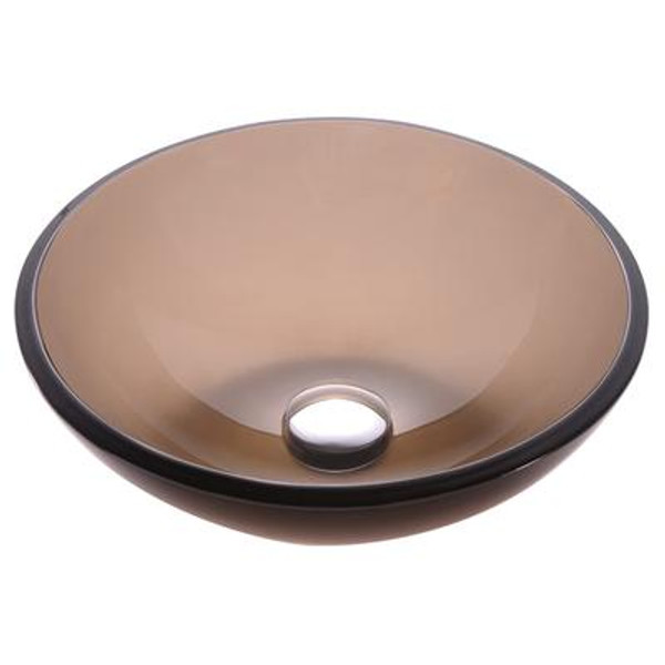 Clear Brown 14 Inch Glass Vessel Sink with PU-MR Satin Nickel