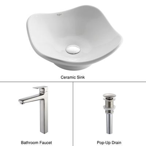 White Tulip Ceramic Sink and Virtus Faucet Brushed Nickel