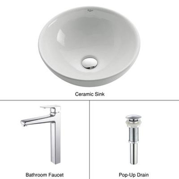 White Round Ceramic Sink and Virtus Faucet Chrome