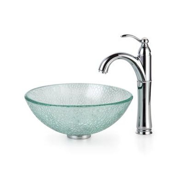 Mosaic Glass 14 Inch Vessel Sink and Riviera Faucet Chrome