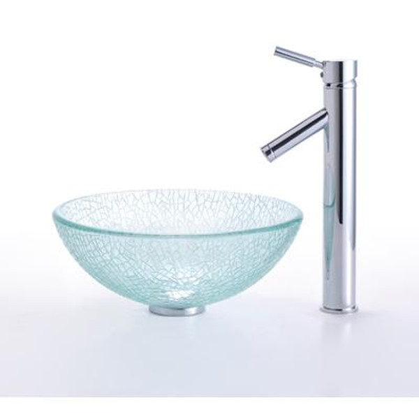 Mosaic Glass 14 Inch Vessel Sink and Sheven Faucet Chrome