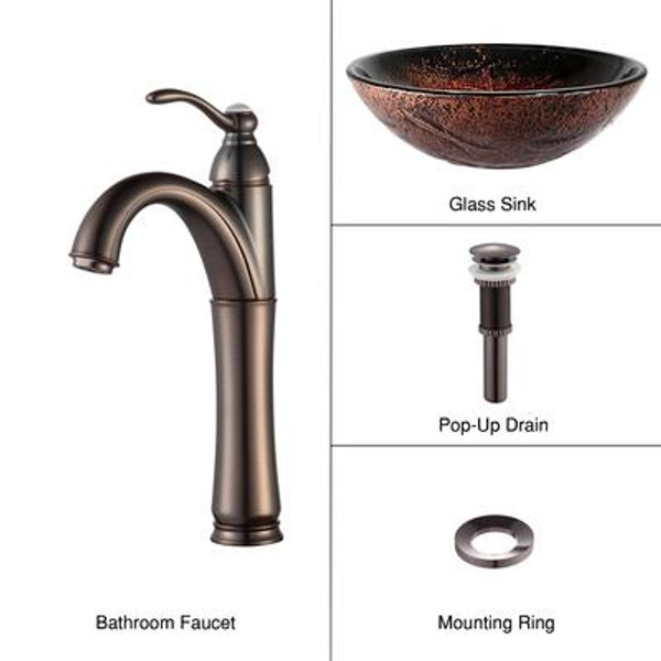 Lava Glass Vessel Sink and Riviera Faucet Oil Rubbed Bronze