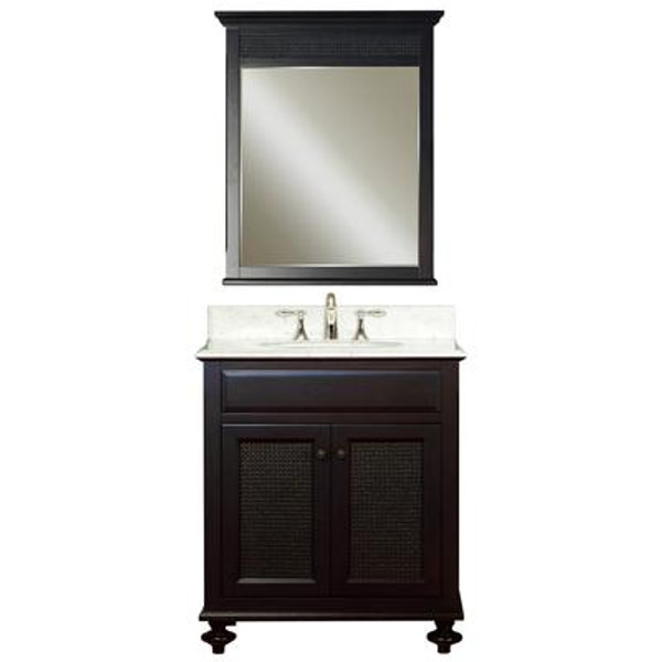 London 30 Inches Vanity in Dark Espresso with Marble Vanity Top in Carrara White and Matching Mirror (Faucet not included)