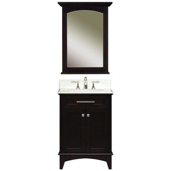 Manhattan 24 Inches Vanity in Dark Espresso with Marble Vanity Top in Carrara White and Matching Mirror (Faucet not included)