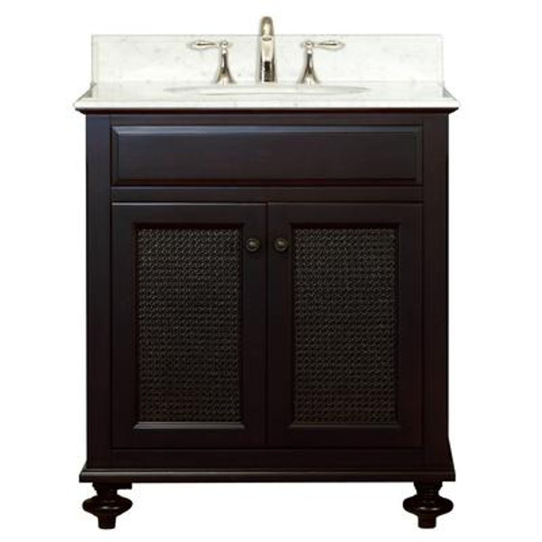 London 30 Inches Vanity in Dark Espresso with Marble Vanity Top in Carrara White (Faucet not included)