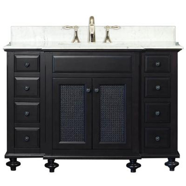 London 48 Inches Vanity in Dark Espresso with Marble Vanity Top in Carrara White (Faucet not included)