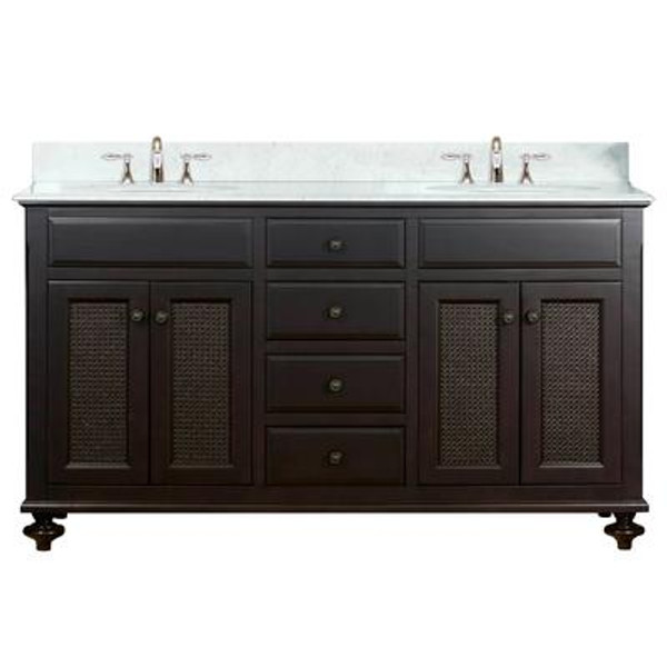 London 60 Inches Vanity in Dark Espresso with Marble Vanity Top in Carrara White (Faucet not included)