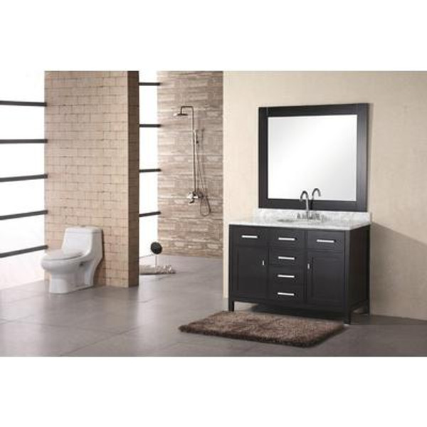 London 48 Inches Vanity in Espresso with Marble Vanity Top in Carrara White and Mirror (Faucet not included)