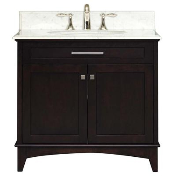 Manhattan 36 Inches Vanity in Dark Espresso with Marble Vanity Top in Carrara White (Faucet not included)