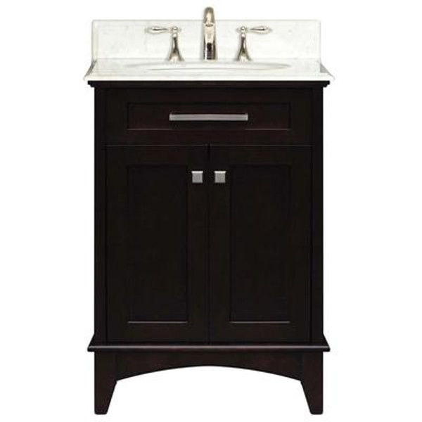 Manhattan 24 Inches Vanity in Dark Espresso with Marble Vanity Top in Carrara White (Faucet not included)