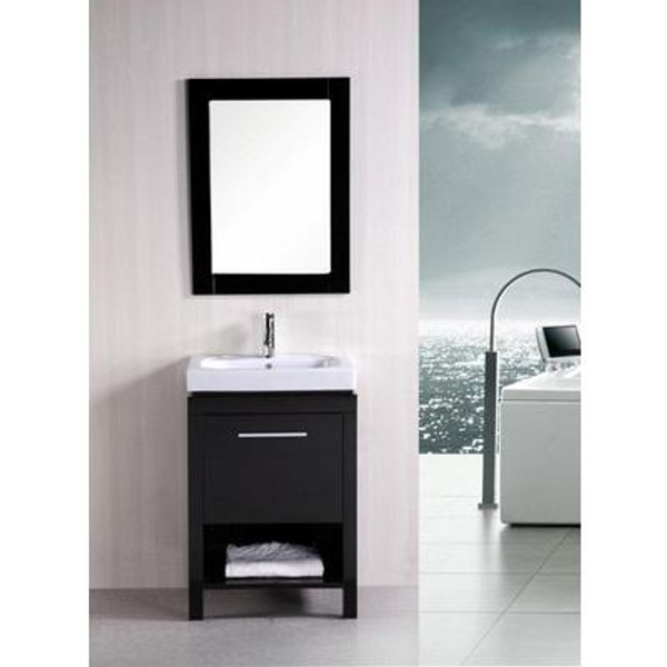 New York 24 Inches W x 19 Inches D x 34 Inches H Vanity in Espresso with integrated Porcelain Vanity Top in White and Mirror (Faucet not included)