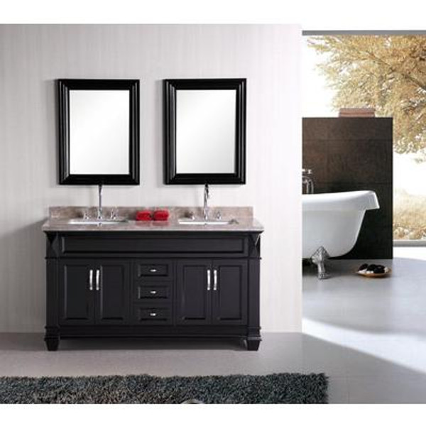 Hudson-San Marino 60 Inches W x 22 Inches D x 34 Inches H Vanity in Espresso with Marble Vanity Top in Badel Gray and Mirror (Faucet not included)