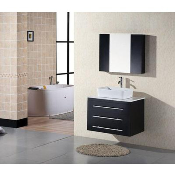Elton 30 Inches Vanity in Espresso with Marble Vanity Top in Carrara White and Mirror (Faucet not included)