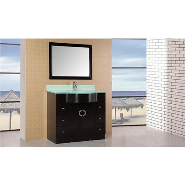 Aria 40 Inches W x 22 Inches D x 34 Inches H Vanity in Dark Espresso with Tempered Glass Vanity Top in Aqua Green and Mirror (Faucet not included)
